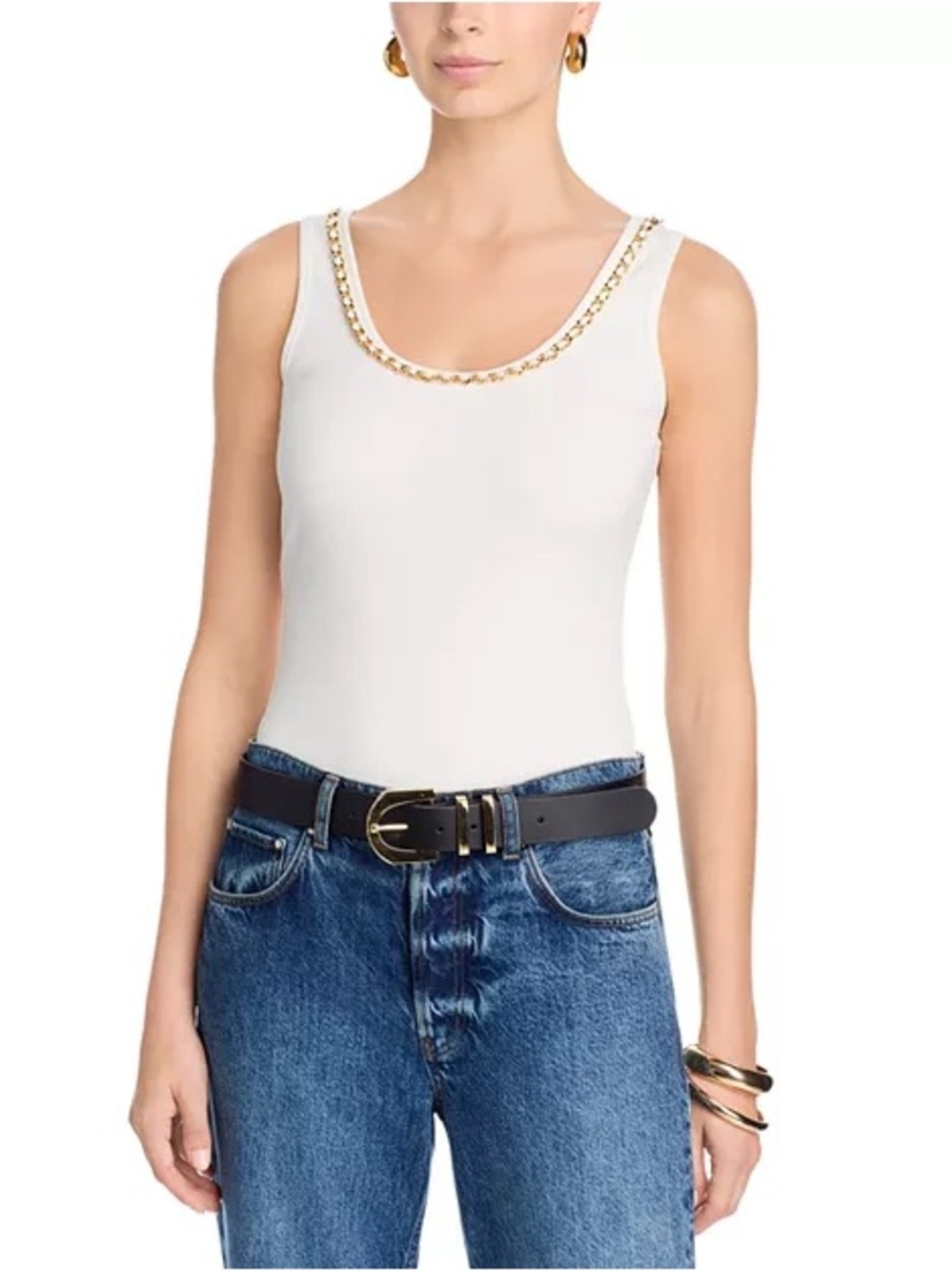 🌻EUC Generation Love Mabel Chain Trim Top Sleeveless Ribbed Knit White Size XS